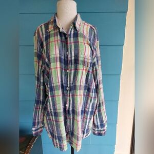 Chaps Blue and Green Casual Button Down Shirt